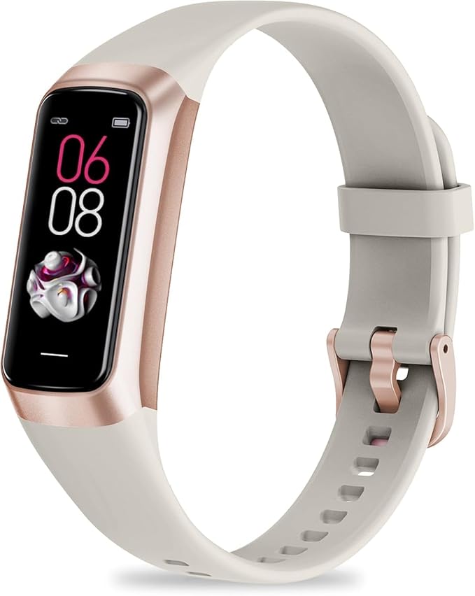 Fitness Tracker with 24/7 Heart Rate, Blood Oxygen Blood Pressure Sleep Monitor, Activity Trackers 5 ATM Waterproof,Step Calorie Counter Pedometer Health Smart Watch for Women Men (Beige)