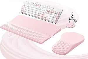 Ospelelf Ergonomic Mouse Pad and Keyboard Stand Wrist Rest Set, Memory Foam Comfort, Pain Relief for Typing, Office Desk Accessories, Pink