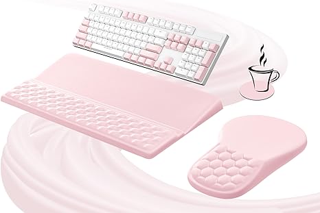 Ospelelf Ergonomic Mouse Pad and Keyboard Stand Wrist Rest Set, Memory Foam Comfort, Pain Relief for Typing, Office Desk Accessories, Pink