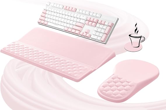 Ospelelf Ergonomic Mouse Pad and Keyboard Stand Wrist Rest Set, Memory Foam Comfort, Pain Relief for Typing, Office Desk Accessories, Pink