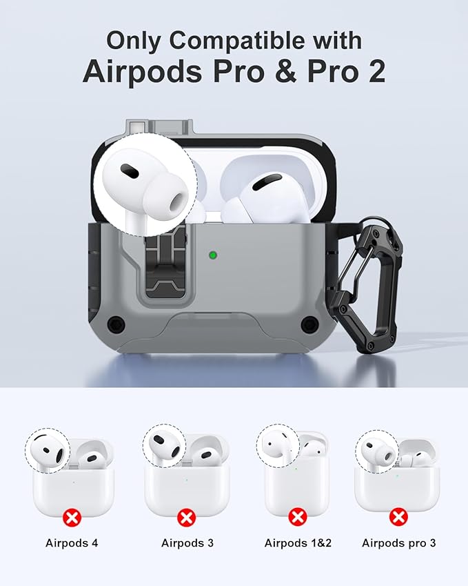Lerobo for AirPods Pro 2 Case with Cleaner Kit,Hard Protective Cover with Phone Stand Compatible with Magsafe for AirPods Pro 2nd/1st (USB-C/Lightning Cable), Magnetic Lock,Drop Protection, Gray