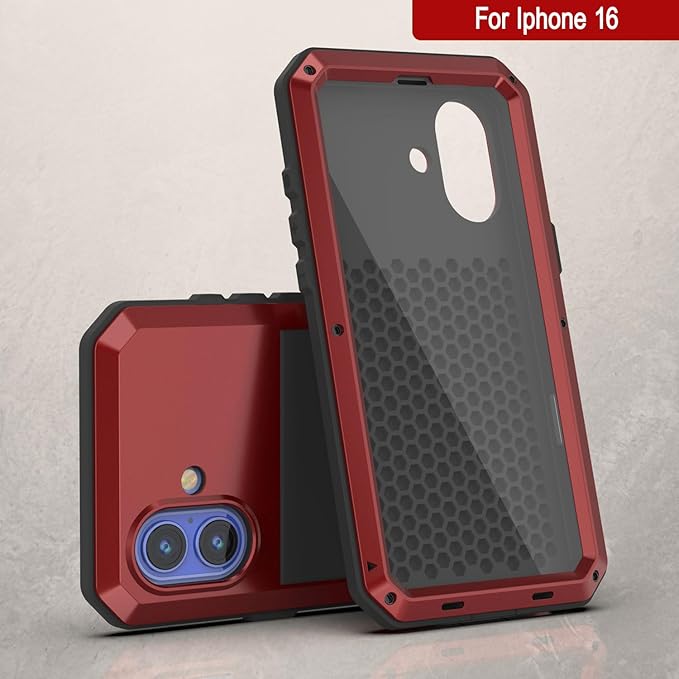 Punkcase for iPhone 16 Metal Case | Heavy Duty Military Grade Armor Cover | Hard Aluminum & TPU Design W/Tempered Glass Screen Protector for iPhone 16 (6.1") (2024) [Red]