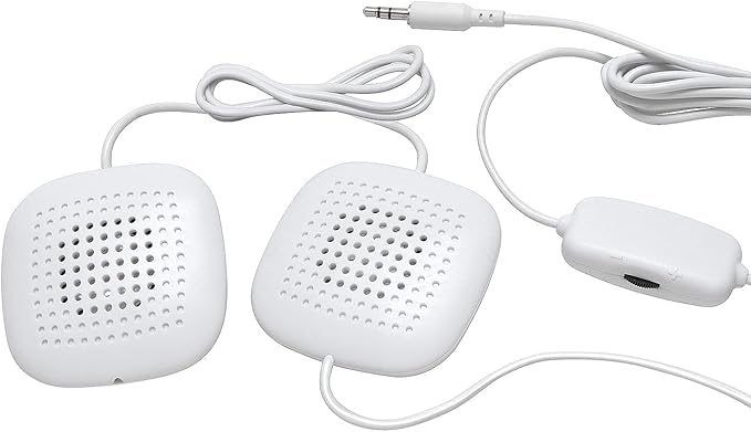 Sound Oasis Pillow Speakers, 2 UltraThin Stereo Speakers, Volume Control, Surround Sound for Music, Sleep, Tinnitus Masking, Connect to External Sound Source with 1/8" 3.5mm Headphone Jack Plug, White