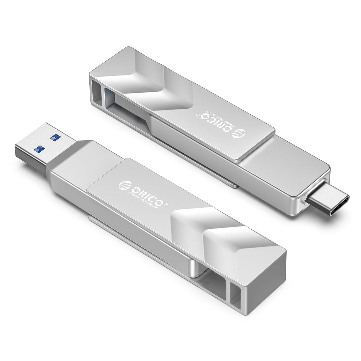 ORICO 512GB Portable Solid State Drive, 1050MB/s Dual-Port Rotating Metal External SSD with 90° Click-Stop, Reliable Storage for iPhone 16, 17 Series, Type-C Smartphone, Mac, Audio, Vehicle - A101