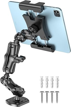 OHLPRO Heavy Duty Drill Base Tablet Mount for Car & Truck Dashboard Holder with 360 Adjustable 3-Stage Arm for 5-13" iPads Tablets & Phones Kindle, Mounting for Commercial Vehicles Boat Wall Desk