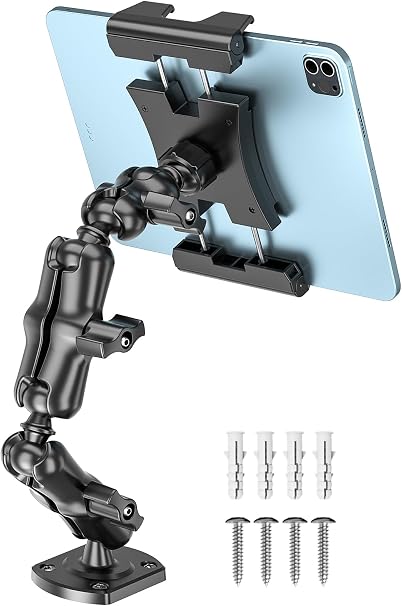 OHLPRO Heavy Duty Drill Base Tablet Mount for Car & Truck Dashboard Holder with 360 Adjustable 3-Stage Arm for 5-13" iPads Tablets & Phones Kindle, Mounting for Commercial Vehicles Boat Wall Desk