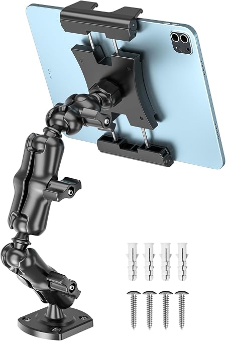 OHLPRO Heavy Duty Drill Base Tablet Mount for Car & Truck Dashboard Holder with 360 Adjustable 3-Stage Arm for 5-13" iPads Tablets & Phones Kindle, Mounting for Commercial Vehicles Boat Wall Desk