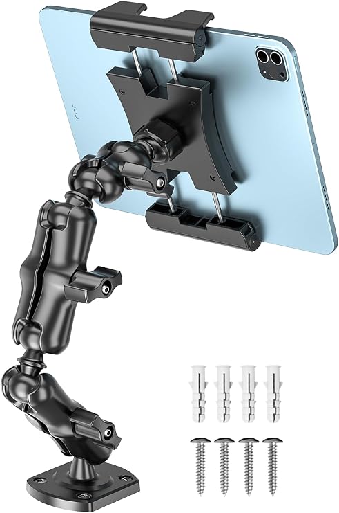 OHLPRO Heavy Duty Drill Base Tablet Mount for Car & Truck Dashboard Holder with 360 Adjustable 3-Stage Arm for 5-13" iPads Tablets & Phones Kindle, Mounting for Commercial Vehicles Boat Wall Desk
