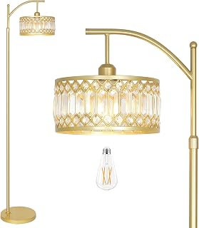 Gold Floor Lamp, Arc Floor Lamp for Bedroom, Standing Lamps for Living Room, Crystal Mid Century Modern Tall Lamp, Corner Stand Up Lamp, Height Adjustable Arched Brass Reading Lamps (Bulb Included) - Image 1