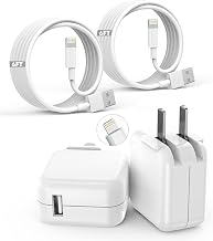 iPad iPhone Charger Fast Charging [ Apple Certified ] 2Set 6FT USB to Lightning Cable iPad Cord with 12W Foldable Block i Phone Charging Travel Wall Plug Compatible with i Pad, iPadPro, iPadAir,iPhone