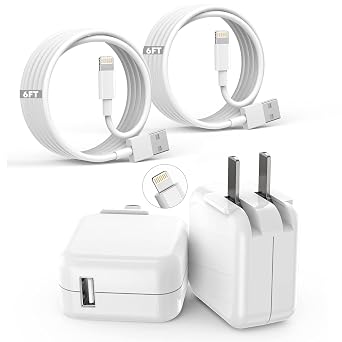 iPad iPhone Charger Fast Charging [ Apple Certified ] 2Set 6FT USB to Lightning Cable iPad Cord with 12W Foldable Block i Phone Charging Travel Wall Plug Compatible with i Pad, iPadPro, iPadAir,iPhone