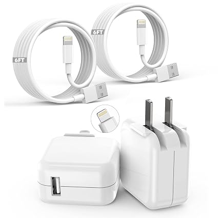 iPad iPhone Charger Fast Charging [ Apple Certified ] 2Set 6FT USB to Lightning Cable iPad Cord with 12W Foldable Block i Phone Charging Travel Wall Plug Compatible with i Pad, iPadPro, iPadAir,iPhone
