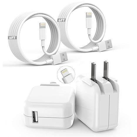 iPad iPhone Charger Fast Charging [ Apple Certified ] 2Set 6FT USB to Lightning Cable iPad Cord with 12W Foldable Block i Phone Charging Travel Wall Plug Compatible with i Pad, iPadPro, iPadAir,iPhone
