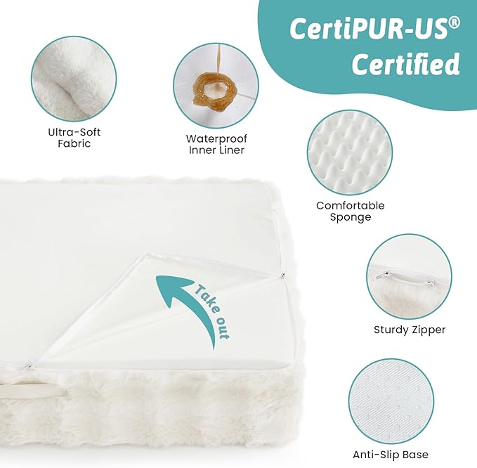 Faux Fur Orthopedic Dog Bed, Dog Bed for Medium Size, Supportive Foam Pet Sofa with Waterproof Lining Cover, Washable U-Shaped Pet Couch with Anti-Slip Bottom, Beige M 30x20x6.5 inch