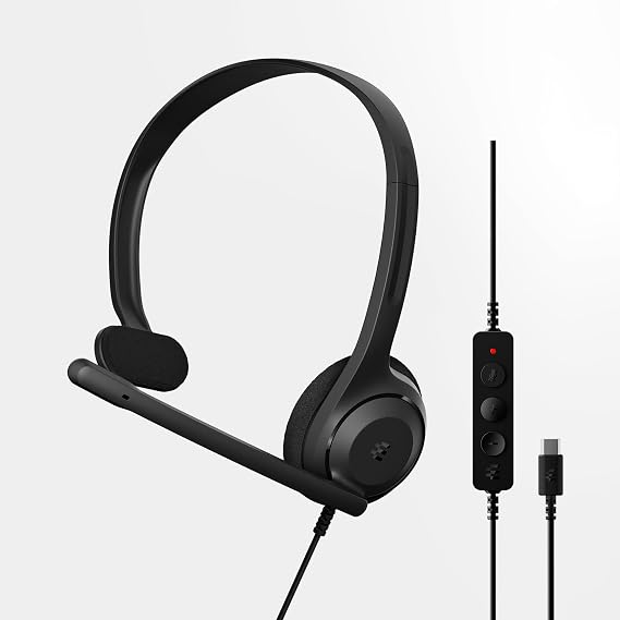 EPOS C1 USB C Mono Headset - Single-Sided Wired Headset with Noise Canceling Mic, Ultra-Light Design, Premium Clarity, USB-C Plug, Chromebook Certified, Perfect for Business Calls & Office Use