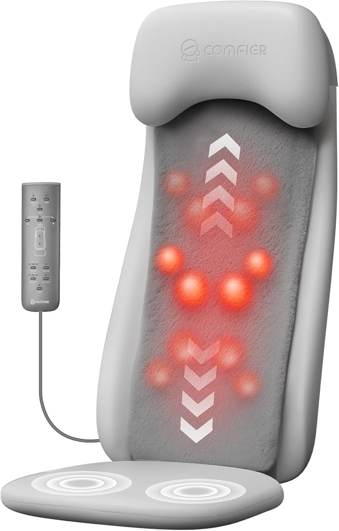COMFIER Shiatsu Back Massager with Heat, Deep Tissue Kneading Chair Massager with Vibration, 2D/3D Shiatu Massage Seat Cushion, Full Back Massage Chair Pad, Gifts for Men Women
