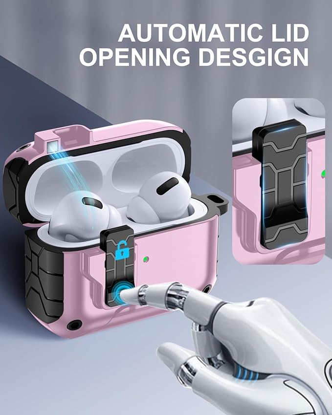 Lerobo for AirPods Pro 2 Case, Compatible with Apple AirPods Pro Case 1st/2nd Generation, Drop Protection Cover with Phone Stand & Cleaner Kit, Magnetic Automatic Lock, Compatible with Magsafe, Pink