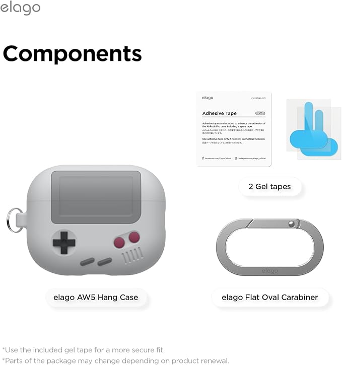 elago AW5 Compatible with AirPods Pro 3 Case Cover - Classic Retro Handheld Game Console Design Case, Carabiner Included [Light Grey]