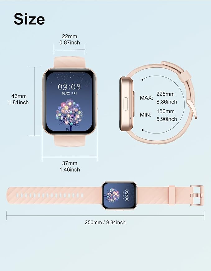 Smart Watches for Men Women (Answer/ Make Calls) Compatible with iPhone Android Phones, 1.85" Smartwatch Fitness Tracker with 100+ Sports Heart Rate Monitor Pedometer Sleep Tracker Waterproof (Pink)