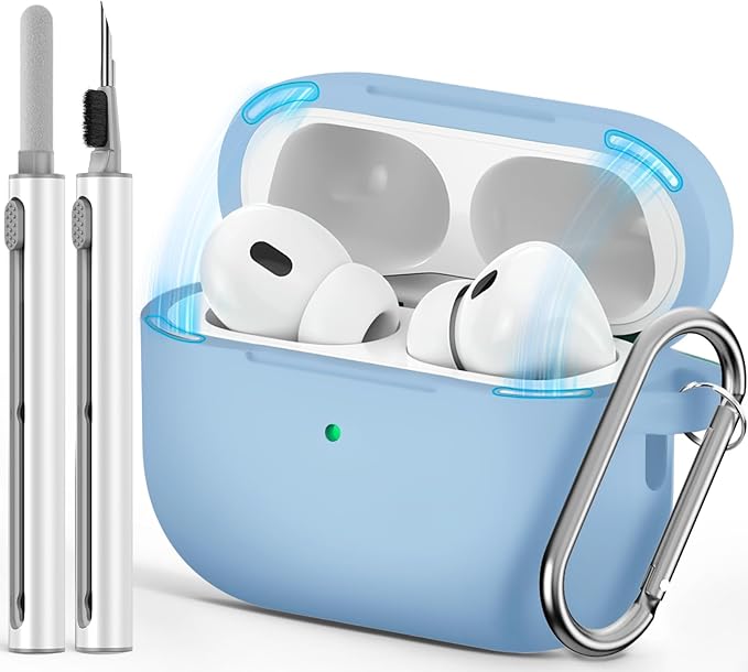 Ljusmicker for AirPod Pro Case Cover with Cleaner Kit,Soft Silicone Protective Case for Apple AirPods Pro 2nd/1st Generation for Women Men,AirPod Pro Case with Magnetic Lid Lock & Keychain-Pure Blue