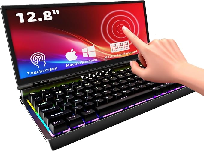 12.8" Touchscreen Portable Monitor with Mechnical Keyboard for PC