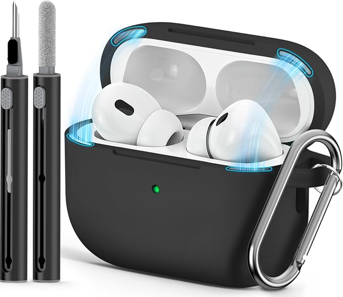 Ljusmicker for AirPod Pro Case Cover with Cleaner Kit,Soft Silicone Protective Case for Apple AirPods Pro 2nd/1st Generation for Women Men,AirPod Pro Case with Magnetic Lid Lock & Keychain-Solid Black