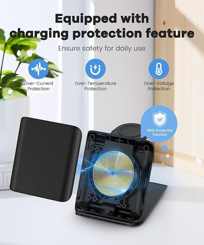 Wireless Charger for Samsung Galaxy z Flip & Watch Combo - 2 in 1 Foldable Wireless Charging Station for Flip 7/6/5/4, Motorola Razr+, Galaxy Watch 8/7/6 | PD20W Adapter Included | Black Travel Dock