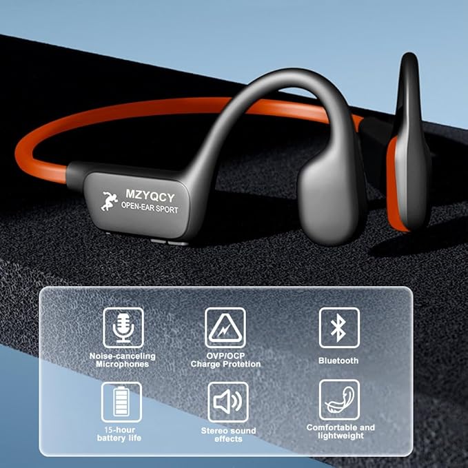 Bone Conduction Headphones,Open Ear Wireless Bluetooth 5.4 Headphones with Mic，IPX6 Waterproof Sport Bluetooth Headset，15H Playback， for Running，Cycling，Walking,Outdoor (Orange)