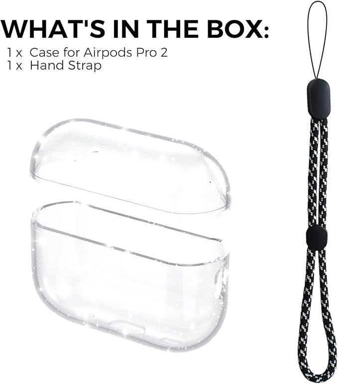 AhaStyle Clear Airpods Pro 2 Case (2023/2022) Soft TPU Protective Covers Come with Hand Strap Compatible with Apple AirPods Pro 2 [USB-C/Lightning Cable] Charging Case (Shine)