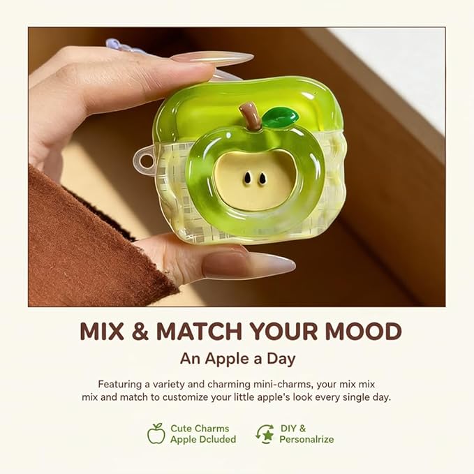 for AirPods Pro 3 Case 2025 - Cute 3D Red Apple Design Air pod Pro 3 Cove with Apple Pendant Keychain,Soft Shockproof Silicone Cover, for Girls Women（Green）