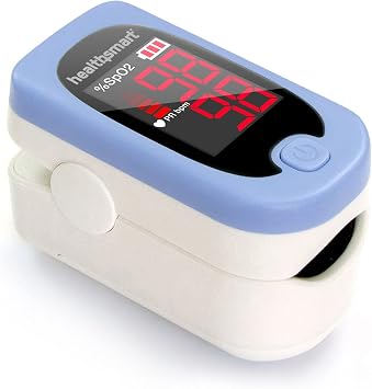 HealthSmart Pulse Oximeter for Fingertip, Displays Blood Oxygen Saturation & Pulse Rate, Accurate & Reliable, Batteries & Lanyard Included