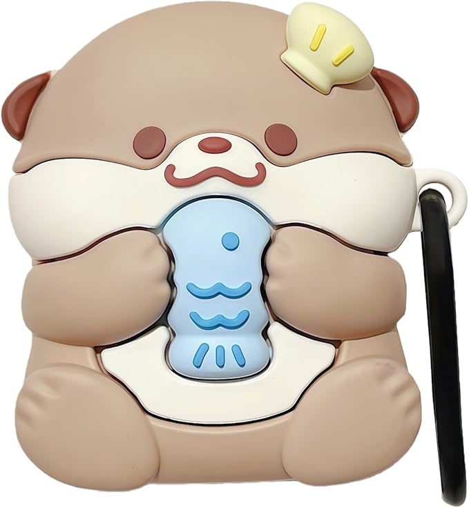 Case Compatible with Airpods Pro/Pro2, 3D Cute Kawaii Baby Otter Design Keychain Case Cover, Portable Earbuds Accessories Soft Silicone Shockproof Wireless Earphone Protector with Hook