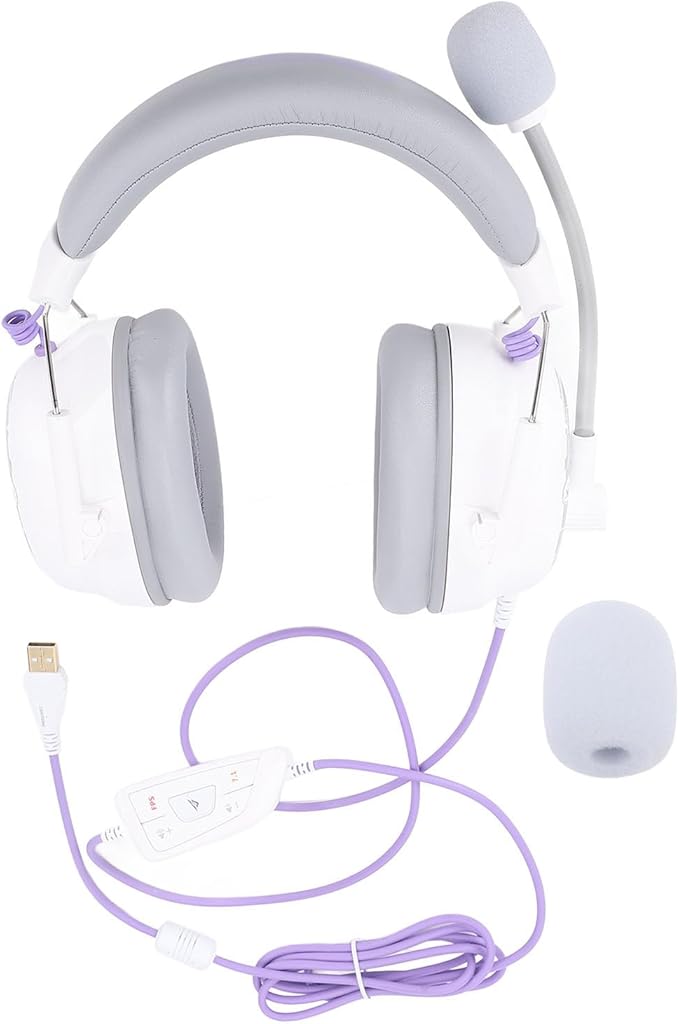PC Gaming Headset,USB Headset with 7.1 Surround Sound,Computer Headphones with Noise Cancelling Microphone,Over Ear Wired Headphones for PC (Black) (White)