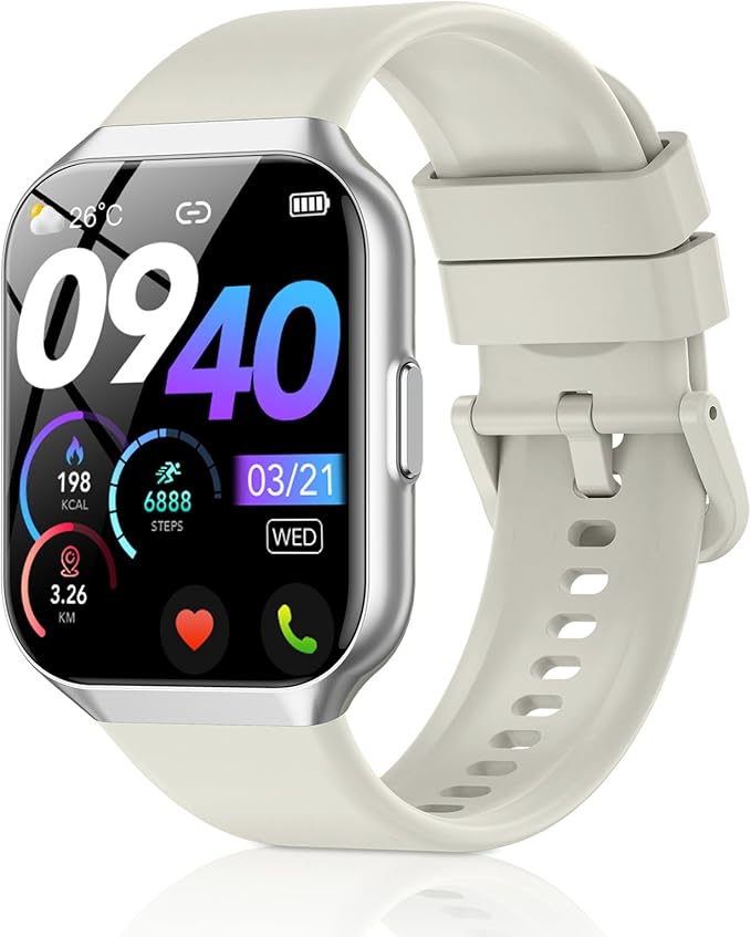 Smart Watch, 1.96" TFT-LCD Smartwatch for Men Women IP68 Waterproof, 110+Sport Modes, Fitness Activity Tracker, Heart Rate Monitor Sleep Step Counter for Android iPhone, Starlight Gray