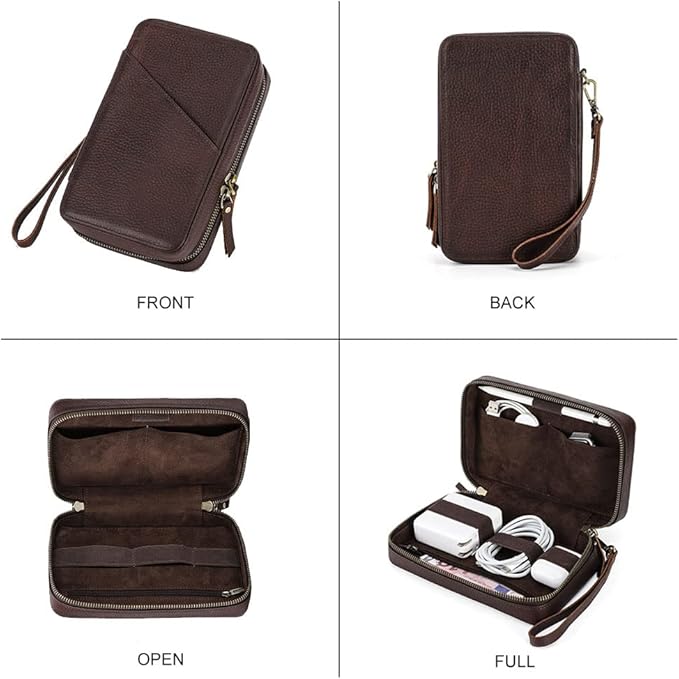 CONTACTS Electronic Organizer Travel Tech Case Leather Electronics Accessories Storage Box Vintage Portable Holder for Phone Charger Cables