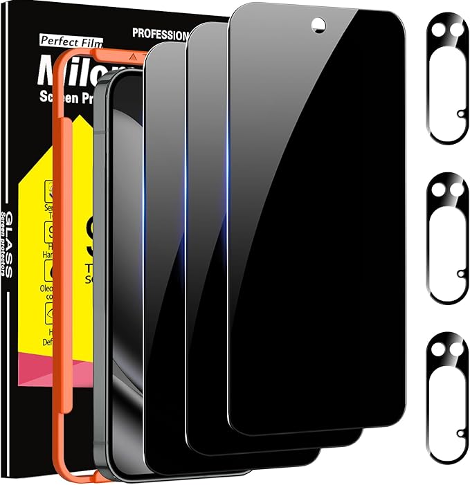 Milomdoi 3 Pack Privacy Screen Protector for Google Pixel 10 Pro XL Tempered Glass with 3 Pack Camera Lens Protector, Ultra 9H Accessories [Support Fingerprint Unlock] Case Friendly, Black