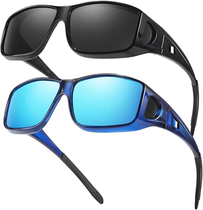 FIMILU 2PCS Polarized Sunglasses Fit Over Glasses for Men, Wrap Around Sunglasses for Driving & Outdoor UV400 Protection