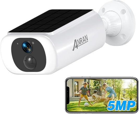 ANRAN 5MP Solar Security Camera Outdoor, Wireless Battery Powered WiFi Camera for Home Surveillance with Buit-in Solar Panel, Color Night Vision, 2-Way Audio, Siren Alarm, Works with Alexa, C3 Max