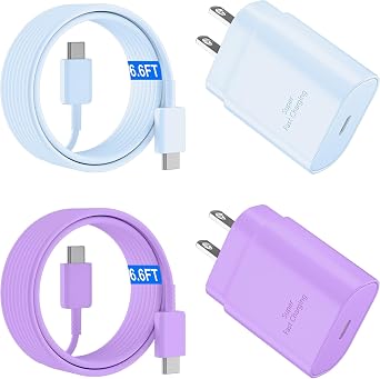 USB C Android Charger Fast Charging Cord, Super Fast Phone Chargers 6.6FT C to C Type Cable with 25W USBC Wall Block for Samsung Galaxy S26 S25 S24 Ultra Plus/S23/S22/S21/S20/Note 20/10, Purple+Blue - Image 2