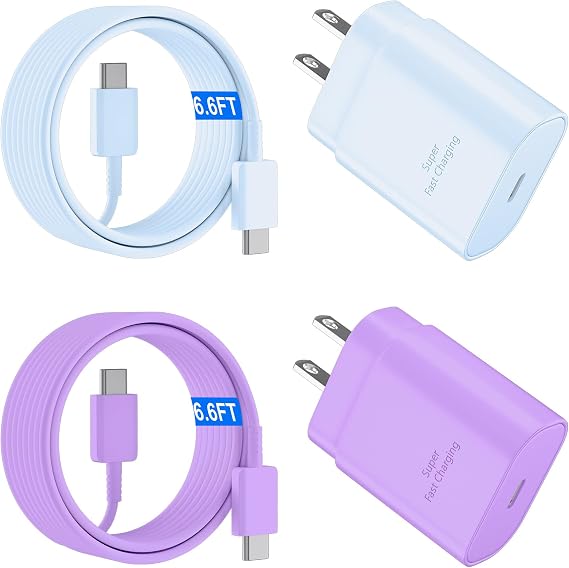 USB C Android Charger Fast Charging Cord, Super Fast Phone Chargers 6.6FT C to C Type Cable with 25W USBC Wall Block for Samsung Galaxy S26 S25 S24 Ultra Plus/S23/S22/S21/S20/Note 20/10, Purple+Blue - Image 7