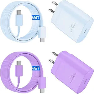 USB C Android Charger Fast Charging Cord, Super Fast Phone Chargers 6.6FT C to C Type Cable with 25W USBC Wall Block for Samsung Galaxy S26 S25 S24 Ultra Plus/S23/S22/S21/S20/Note 20/10, Purple+Blue - Image 1