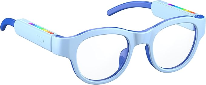 Kids Smart Glasses: UV400 Blue Light Glasses - Built-in Mic & Open Ear Bluetooth Speakers - 7-color RGB Light Strip - Voice & Touch Control - Works with iOS/Android for Kids 6-12 Gifts