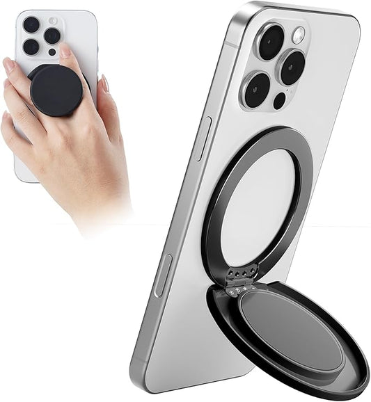 for MagSafe Phone Grip, Magnetic Phone Grip Holder Built-in Phone Stand, Magnetic Collapsible Expandible Mobile Phone Grip with Adjustable Kickstand for Portrait or Landscape, Black