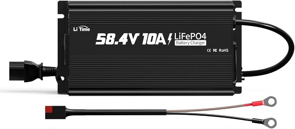 LiTime 48V 10A Lithium Battery Charger, 0V Activation, 58.4V Output AC-DC