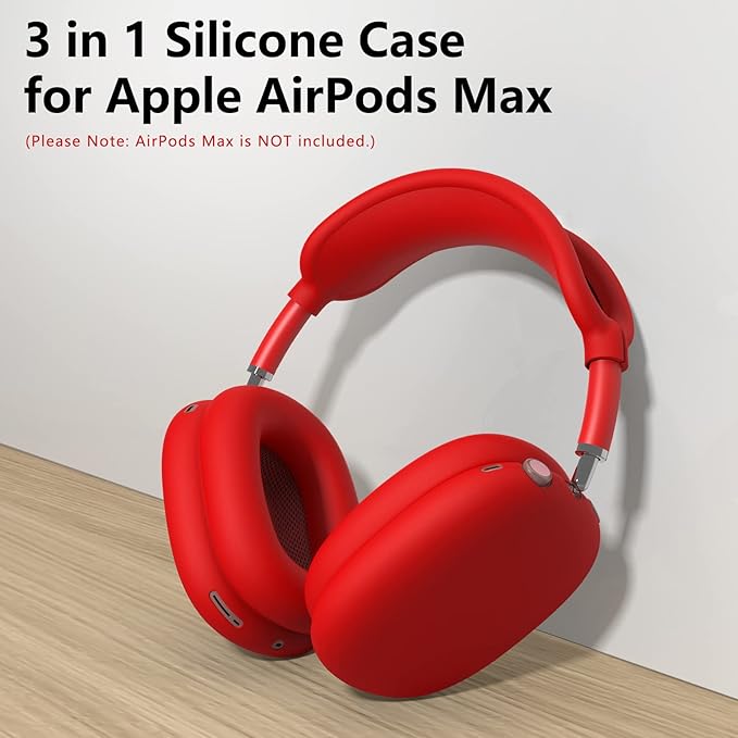 Silicone Case Cover for AirPods Max Headphones, Ear Pad Case Cover/Ear Cups Cover/Headband Cover for AirPods Max (USB-C/Lightning)(2024/2020),Accessories Silicone Protector for Apple AirPod Max, Red