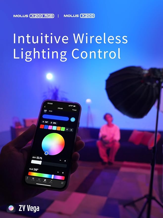 ZHIYUN MOLUS X200 Standard 200W Video Light Supports V-Mount Battery, HUB Expansion, and PD Power Photography Lighting 2700K-6500K CRI≥95 TLCI≥97 Only 800g for Tiktok