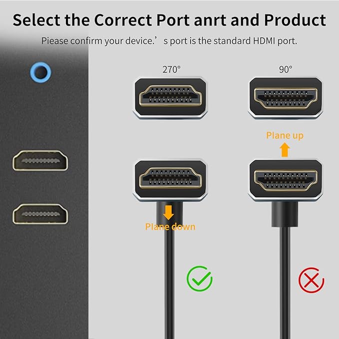 Twozoh Flexible HDMI to HDMI Cable Up Angled 270°3.3FT, Ultra Thin and Slim HDMI Cord Support 3D/4K@60Hz