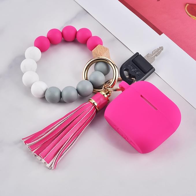 Apple AirPods 4 Case, Cute Apple AirPods 4 Case Cover for Women Girls, Silicone Protective Case with Bracelet Keychain (Fuchsia Pink, AirPods 4 Case)