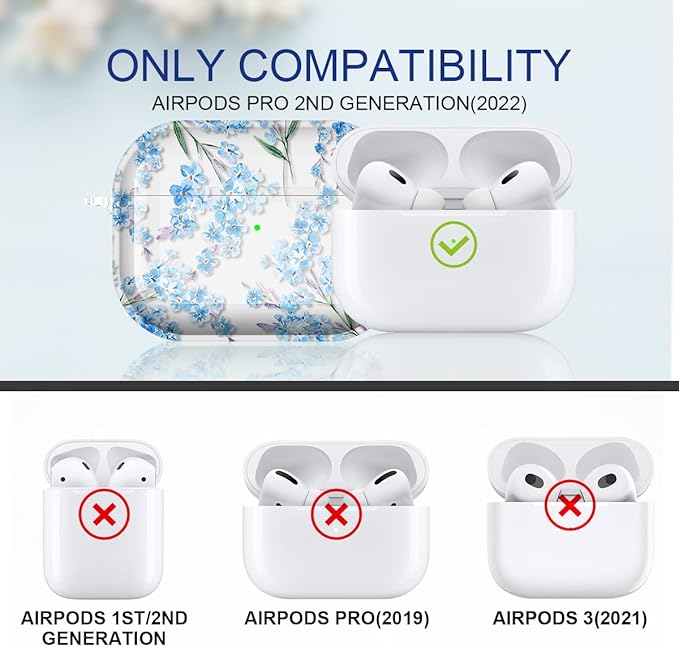Maxjoy for AirPods Pro 2nd/1st Generation Case, Clear Flower AirPods Pro 2 Case for Women Girly Cute Soft AirPod Pro 2 Cover with Keychain Strap for AirPod Pro Cover 2023/2022/2019, Floral