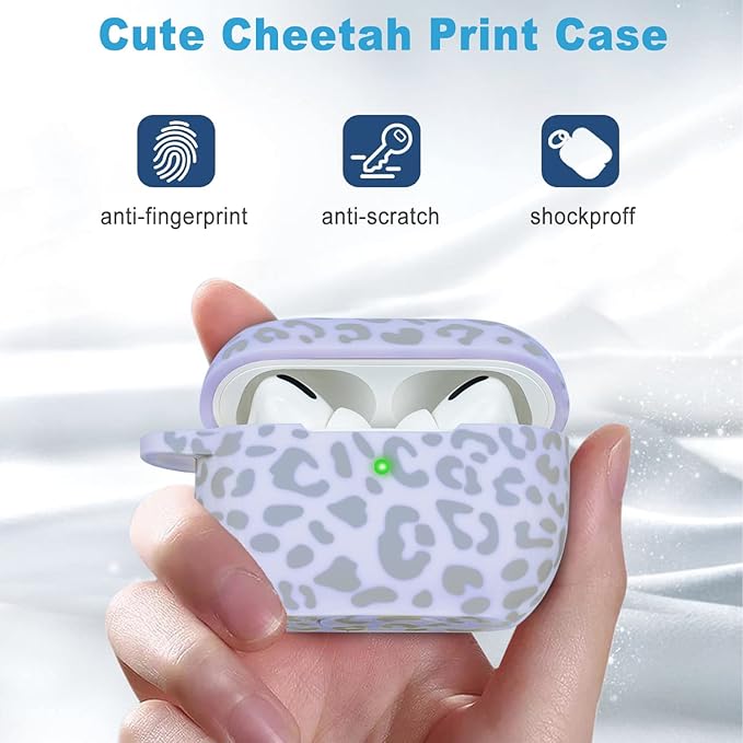 Cheetah Leopard Silicone Compatible with AirPods Pro Case 2019, Gawnock Soft Case Cover Flexible for Print Cover for Women Girls with Keychain - (#Light Purple Leopard)